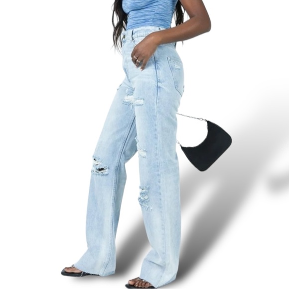 NEW Lioness Cobain Distress Wide Leg Light Wash Blue Jeans Women’s Size 4 - Picture 3 of 11